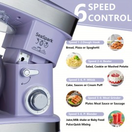 1PC Stand Mixers,6-in-1 6-speed with Pulse Button, Accessories 6.3QT Stainless Steel Bowl, Mixer, Dough Hook, Egg Beater, Spatula, Juicer Accessories, Meat Grinder Accessories and Noodle Pressing Accessories,Purple