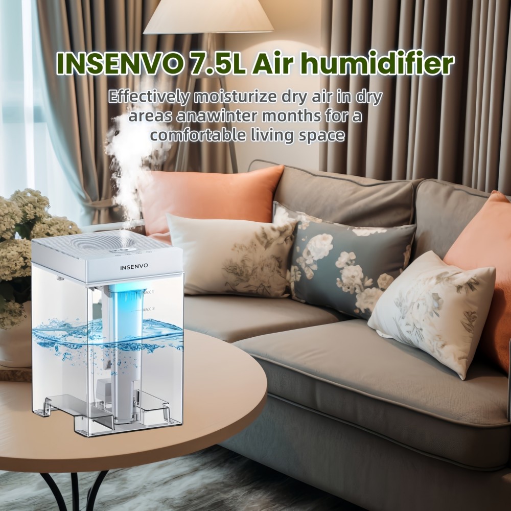 1.98gal Large-capacity Humidifier, Gray, Three-stage Atomization Gear, Suitable for Different Rooms, Timed Shutdown And Energy Saving, Easy to Clean And Maintain, Suitable for Office, Bedroom, Living Room, Apartment, Humidifiers for Bedroom Large