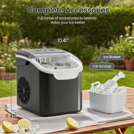 Ice Maker Countertop, Self-Cleaning Ice Machine with Ice Scoop and Basket, 26lbs/ 24h, 2 Sizes of Ice, for Home, Kitchen, Party