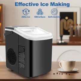 30 Pound Bullet Ice Machine | Portable Countertop Ice Maker, Produces 9pcs Of Ice In 6 Minutes, Automatic Cleaning For Baskets And Spoons, One-Click Operation For Campings