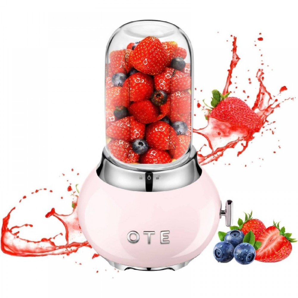 Portable Manual/Powerable (with effort for manual operation) Personal Blender with 14oz Glass Jar & 4-Blade System - Retro Handheld Blender for Smoothies, Shakes, Juices - for, Travel, Camping - Heavy-Duty 20000r Motor